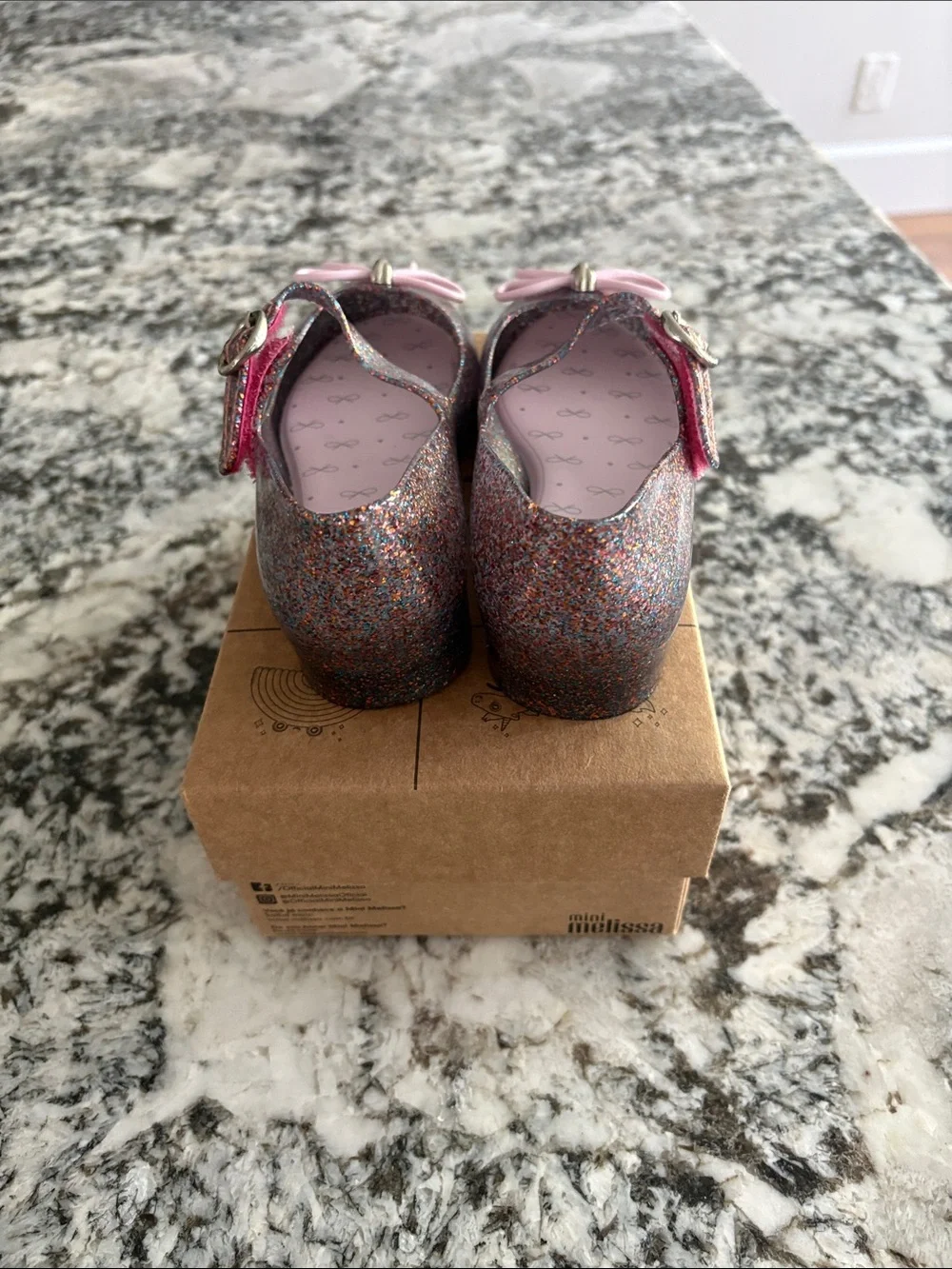 Mini Melissa Multi-Color Glitter Mary Jane Shoes with Pink Bow